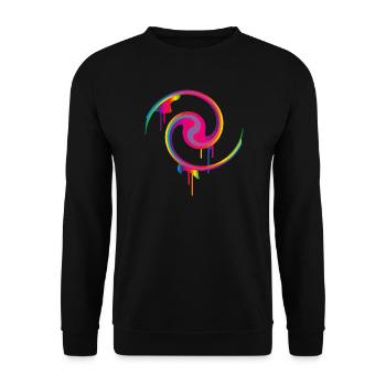 Bunter Graffiti-Farbstrudel mit Tropfeffekt - Unisex Pullover - Schwarz - Vorne - Alina (178cm) & Michal (187cm)
