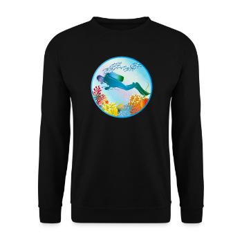Taucher im bunten Korallenriff - Unisex Pullover - Schwarz - Vorne - Alina (178cm) & Michal (187cm)