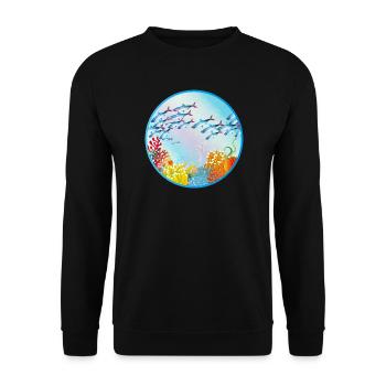 Schwarm bunter Fische im Korallenriff - Unisex Pullover - Schwarz - Vorne - Alina (178cm) & Michal (187cm)