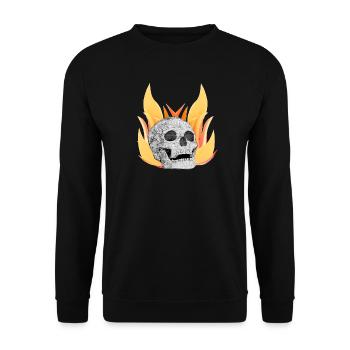 FlammenMuster menschenschädel Emblem - Unisex Pullover - Schwarz - Vorne - Alina (178cm) & Michal (187cm)