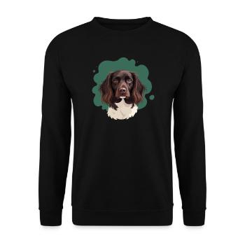 Kleiner Münsterländer mit grünem Hintergrund - Unisex Pullover - Schwarz - Vorne - Alina (178cm) & Michal (187cm)
