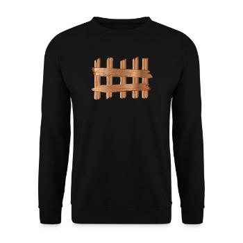 Rustikales Holzzaun Element Holzoptik Motiv - Unisex Pullover - Schwarz - Vorne - Alina (178cm) & Michal (187cm)
