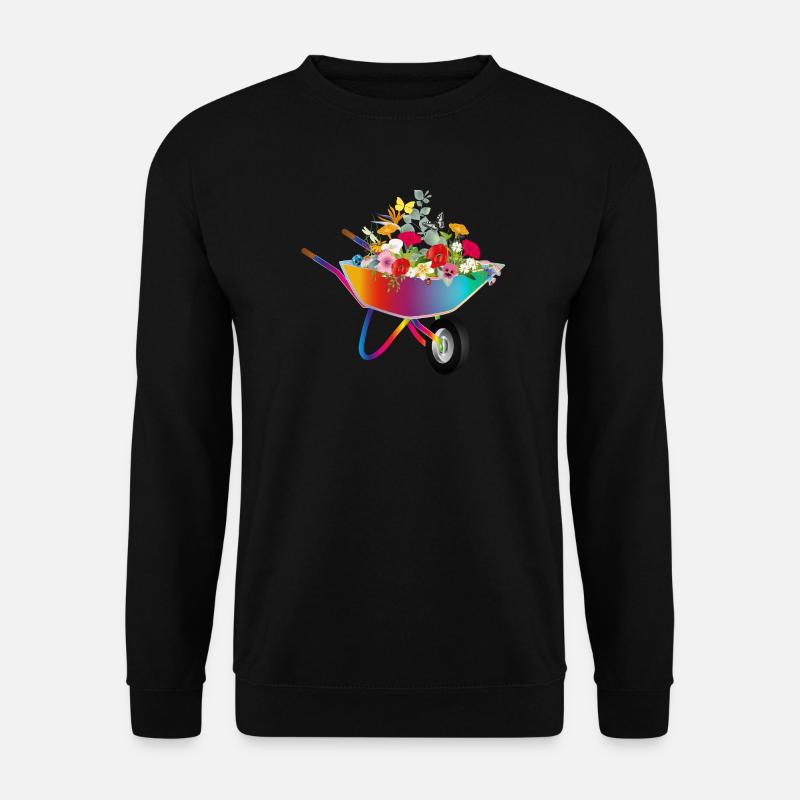 Bunte Schubkarre mit Blumenpracht - Unisex Pullover - Schwarz