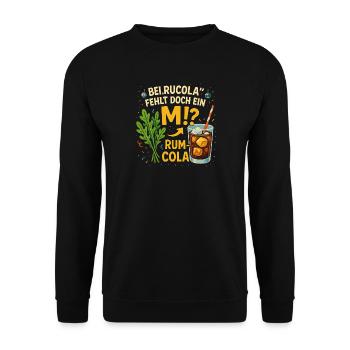 Bei Rucola fehlt doch ein M Rum-Cola - Unisex Pullover - Schwarz - Vorne - Alina (178cm) & Michal (187cm)