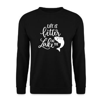 Lake Life Inspirierendes Fisch Zitat Design - Unisex Pullover - Schwarz - Vorne - Alina (178cm) & Michal (187cm)