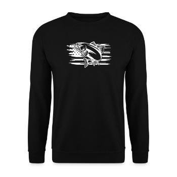 Dynamische Fisch-Bewegungsgrafik - Unisex Pullover - Schwarz - Vorne - Alina (178cm) & Michal (187cm)