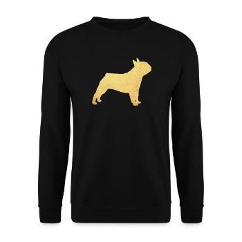 Mops Gold Hund Tierliebe deluxe Gassi Wauwau Wuff - Unisex Pullover - Schwarz - Vorne - Alina (178cm) & Michal (187cm)