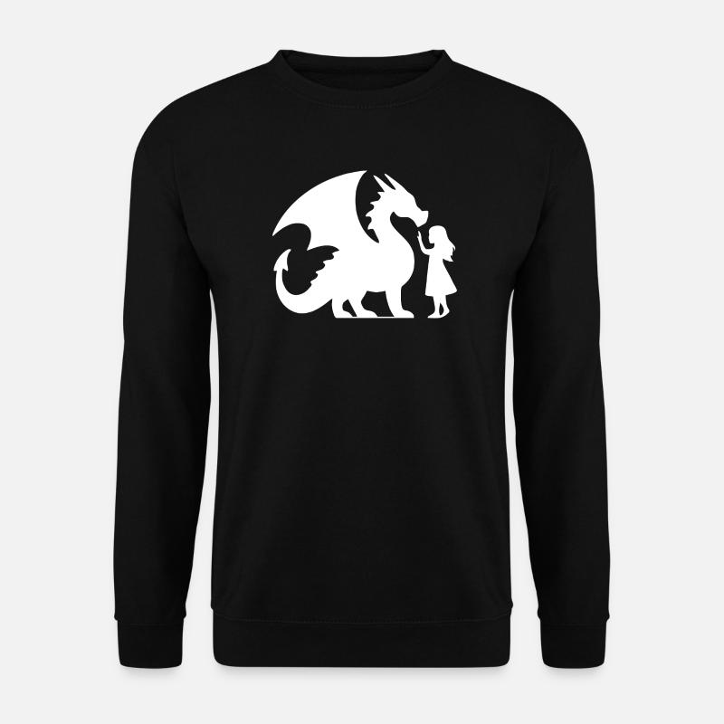 Mythischer Drache und Mädchen Silhouette Design - Unisex Pullover - Schwarz