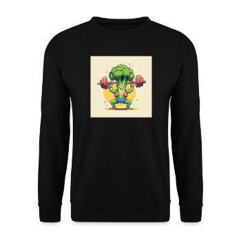 Fitness Broccoli with Dumbbell Motivation - Unisex Sweatshirt - black - Front - Alina (178cm) & Michal (187cm)