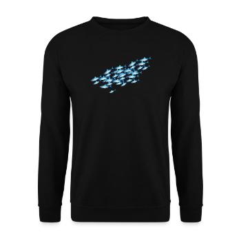 Glowing blue school of fish in the water - Unisex Sweatshirt - black - Front - Alina (178cm) & Michal (187cm)