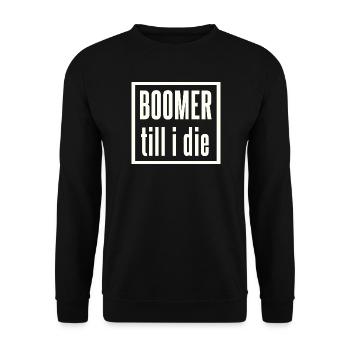 Boomer bis zum Ende Schriftzug - Unisex Pullover - Schwarz - Vorne - Alina (178cm) & Michal (187cm)