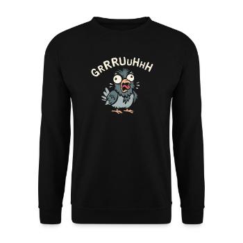 verrückte Taube gruh im Comic und Cartoon Logostil - Unisex Pullover - Schwarz - Vorne - Alina (178cm) & Michal (187cm)
