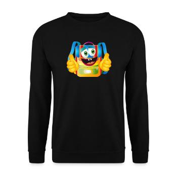Lustiger Comic-Schulranzen mit Daumen hoch - Unisex Pullover - Schwarz - Vorne - Alina (178cm) & Michal (187cm)