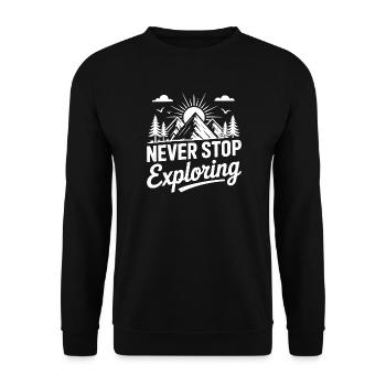 Mountains - Never Stop Exploring - Unisex Sweatshirt - black - Front - Alina (178cm) & Michal (187cm)