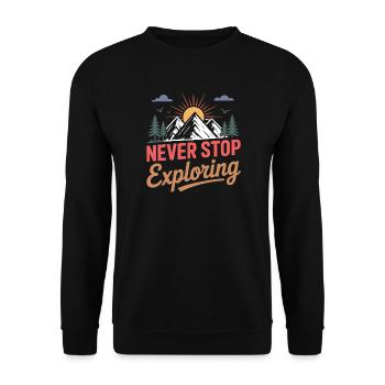 Mountains - Never Stop Exploring - Unisex Sweatshirt - black - Front - Alina (178cm) & Michal (187cm)