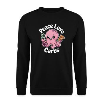 Cute Octopus with Peace Sign and Pizza - Unisex Sweatshirt - black - Front - Alina (178cm) & Michal (187cm)