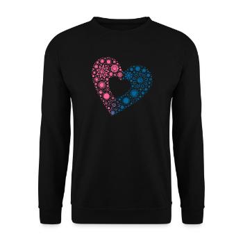 Yin & Yang Love – Buntes Sonnenblumen-Herz - Unisex Pullover - Schwarz - Vorne - Alina (178cm) & Michal (187cm)