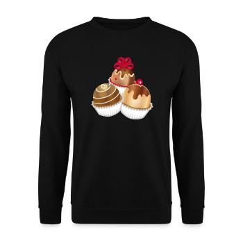 Three fine chocolates as a motif for real connoisseurs - Unisex Sweatshirt - black - Front - Alina (178cm) & Michal (187cm)