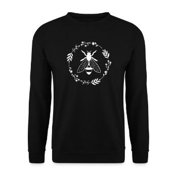 Elegantes Bienen- und Blumenkranz-Design - Unisex Pullover - Schwarz - Vorne - Alina (178cm) & Michal (187cm)