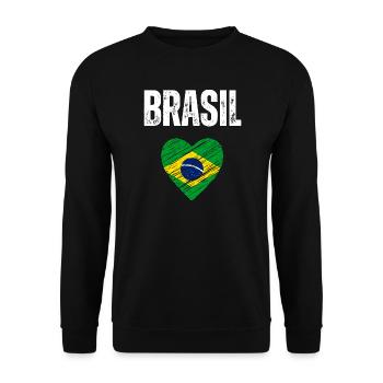 Ich liebe Brasilien, die Flagge Brasiliens - Unisex Pullover - Schwarz - Vorne - Alina (178cm) & Michal (187cm)