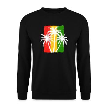 Tropische Sonnenuntergangspalmen-Silhouette - Unisex Pullover - Schwarz - Vorne - Alina (178cm) & Michal (187cm)