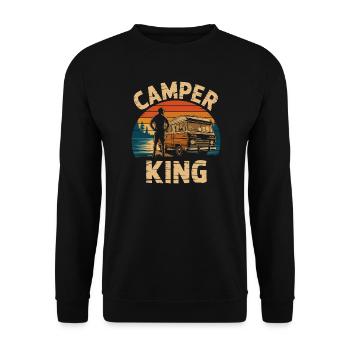 Vintage Camper King Sonnenuntergang Design - Unisex Pullover - Schwarz - Vorne - Alina (178cm) & Michal (187cm)