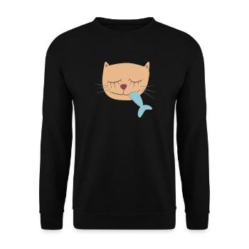 Hafen Katze Kopf Fisch maritim Kinder Deko Comic - Unisex Pullover - Schwarz - Vorne - Alina (178cm) & Michal (187cm)
