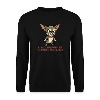 Mein Bellen, Biss und Blick - Unisex Pullover - Schwarz - Vorne - Alina (178cm) & Michal (187cm)