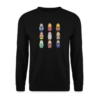 Matriochka Pop Art Designs. Matreshka / Matroshka - Sweat-shirt Unisexe - noir - Devant - Alina (178cm) & Michal (187cm)