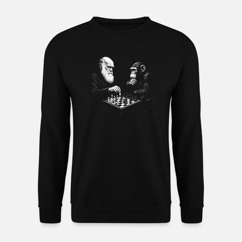 Charles Darwin spielt Schach mit Affe - Unisex Pullover - Schwarz