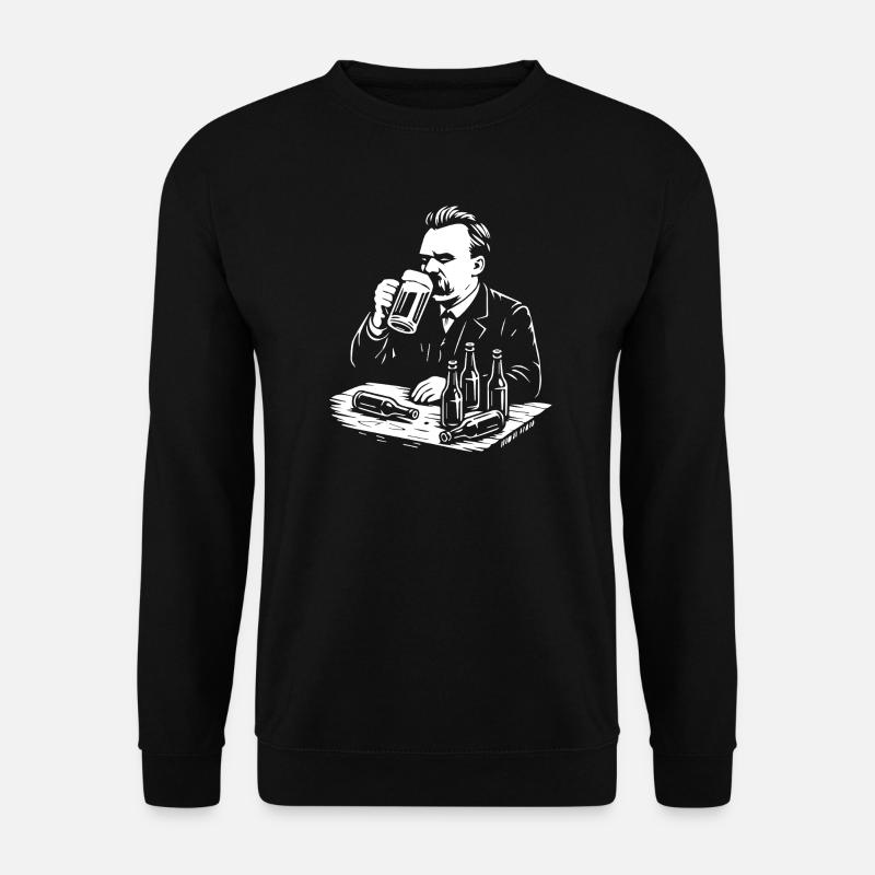 Friedrich Nietzsche trinkt Bier Illustration - Unisex Pullover - Schwarz