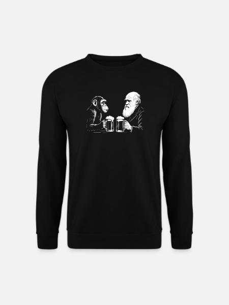 Charles Darwin trinkt Bier mit Affe - Unisex Pullover - Schwarz