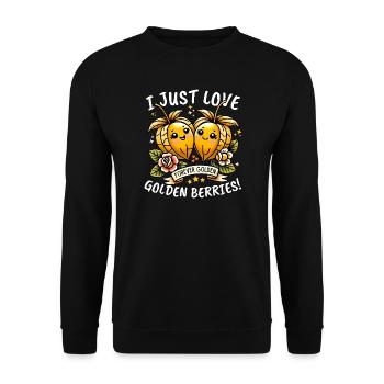 Charmanter Kawaii-Stil Ich liebe einfach goldene Beeren - Unisex Pullover - Schwarz - Vorne - Alina (178cm) & Michal (187cm)