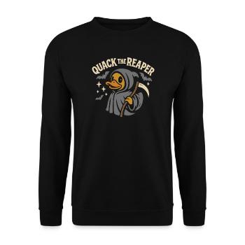 Grim Reaper Rubber Duck with Funny Saying Motif - Unisex Sweatshirt - black - Front - Alina (178cm) & Michal (187cm)