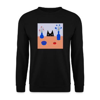Tischspion Verspieltes Katzen- und Blumenmuster - Unisex Pullover - Schwarz - Vorne - Alina (178cm) & Michal (187cm)