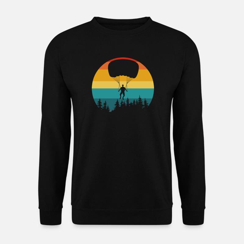 Retro Wald Silhouette Fallschirmspringer - Unisex Pullover - Schwarz
