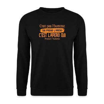 Humorvolles Zitat über einen Aperitif - Unisex Pullover - Schwarz - Vorne - Alina (178cm) & Michal (187cm)