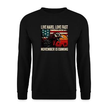 Mutiges Americana Thanksgiving T-Shirt - Unisex Pullover - Schwarz - Vorne - Alina (178cm) & Michal (187cm)