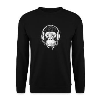 Schimpanse mit Kopfhörern - Unisex Pullover - Schwarz - Vorne - Alina (178cm) & Michal (187cm)