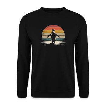 Silhouette de pingouin rétro avec fond de coucher de soleil - Sweat-shirt Unisexe - noir - Devant - Alina (178cm) & Michal (187cm)
