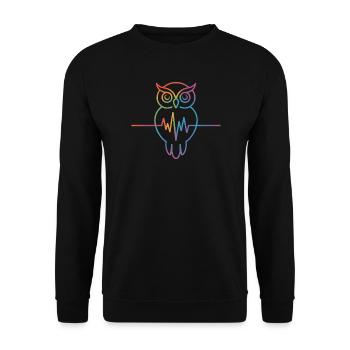 Regenbogen Eule Herzschlag Design - Unisex Pullover - Schwarz - Vorne - Alina (178cm) & Michal (187cm)
