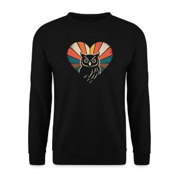 Herz mit Eule im Retro-Stil - Unisex Pullover - Schwarz - Vorne - Alina (178cm) & Michal (187cm)