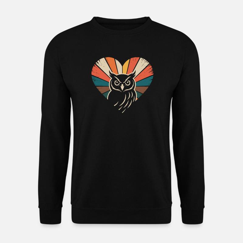 Herz mit Eule im Retro-Stil - Unisex Pullover - Schwarz