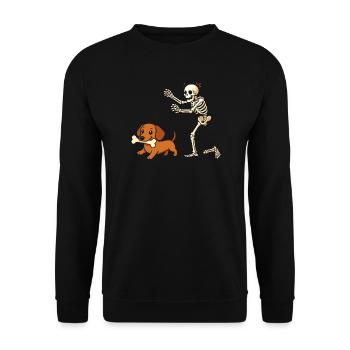 Humour Squelette Poursuit Chien Teckel - Sweat-shirt Unisexe - noir - Devant - Alina (178cm) & Michal (187cm)