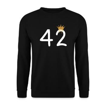 Graffiti-Zahl 42 mit Krone - Unisex Pullover - Schwarz - Vorne - Alina (178cm) & Michal (187cm)