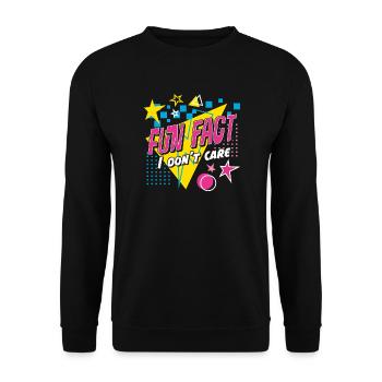 Fun Fact I Don't Care 80er Retro Ironisch - Unisex Pullover - Schwarz - Vorne - Alina (178cm) & Michal (187cm)