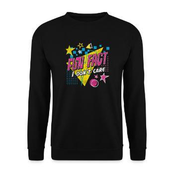 Fun Fact I Don't Care Verwaschener Retro-Stil der 80er Jahre - Unisex Pullover - Schwarz - Vorne - Alina (178cm) & Michal (187cm)