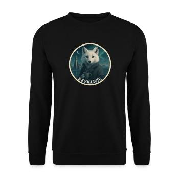 Arctic Fox – Reykjavík Island Souvenir - Unisex Sweatshirt - black - Front - Alina (178cm) & Michal (187cm)