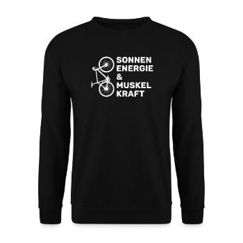 Ich fahre Fahrrad – Sonnenenergie und Muskelkraft - Unisex Pullover - Schwarz - Vorne - Alina (178cm) & Michal (187cm)