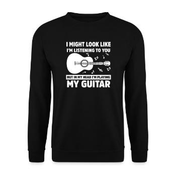 J’ai peut-être l’air de t’écouter jeu de mots sur la guitare - Sweat-shirt Unisexe - noir - Devant - Alina (178cm) & Michal (187cm)